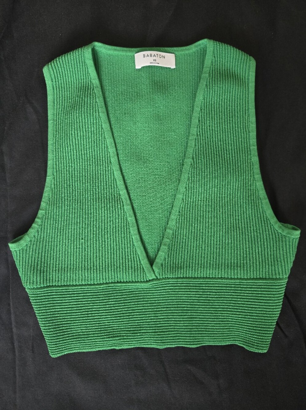 Green Ribbed Knit Sleeveless Crop Top